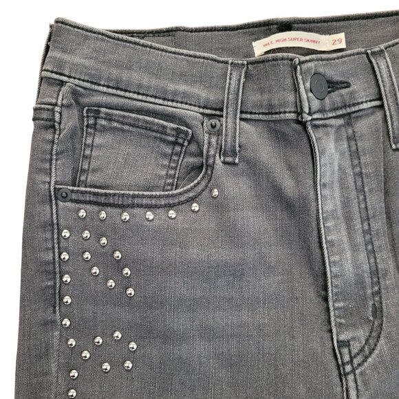 Levis Mile High Super Skinny Jeans Size 29 Gray Studded Detail Stretch NWOT - Picture 4 of 9